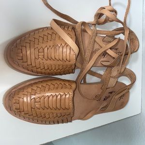 Tan lace up huaraches